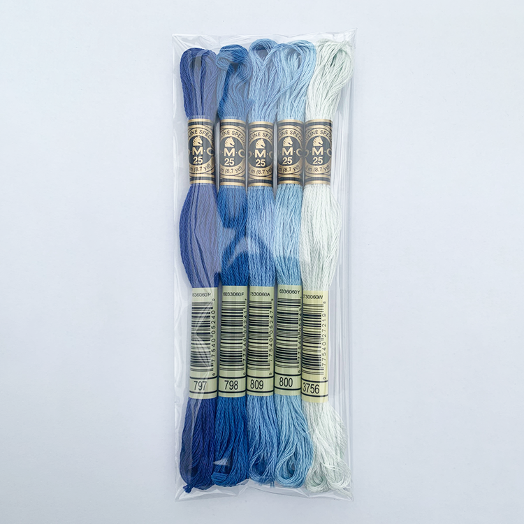 DMC broderigarn - 5 blå nuancer