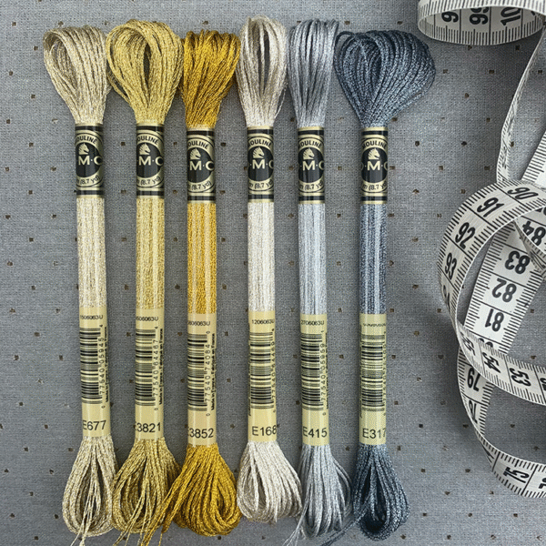 6 farver DMC Light Effects - Heavy Metal broderigarn