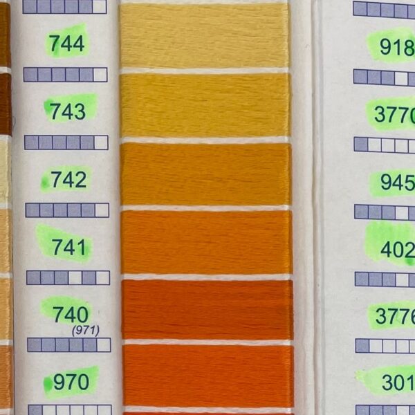 DMC broderigarn enkeltfarver - GULE og ORANGE nuancer