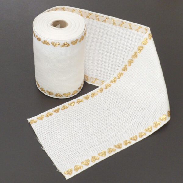 Broderistof | Aida 5,4 | Broderibånd | 12 cm | hvid med guldhjerter