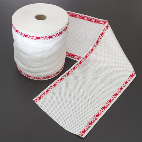 Broderistof | Aida 5,4 | Broderibånd | 12 cm | hvid med røde stjerner