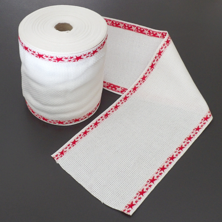 Broderistof | Aida 5,4 | Broderibånd | 12 cm | hvid med røde stjerner